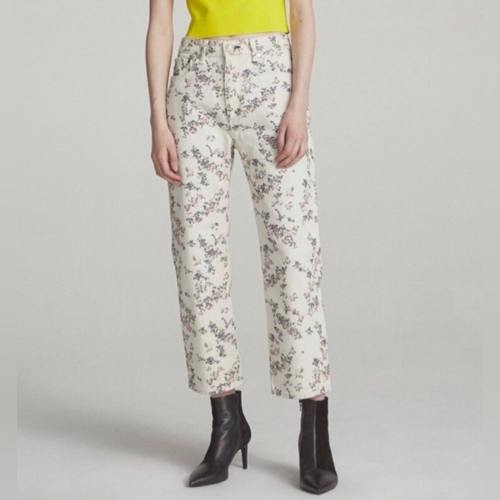 Rag and Bone Micro Floral Print Boyfriend Loose Cropped Jeans Sz 24 (Fits 25-26)